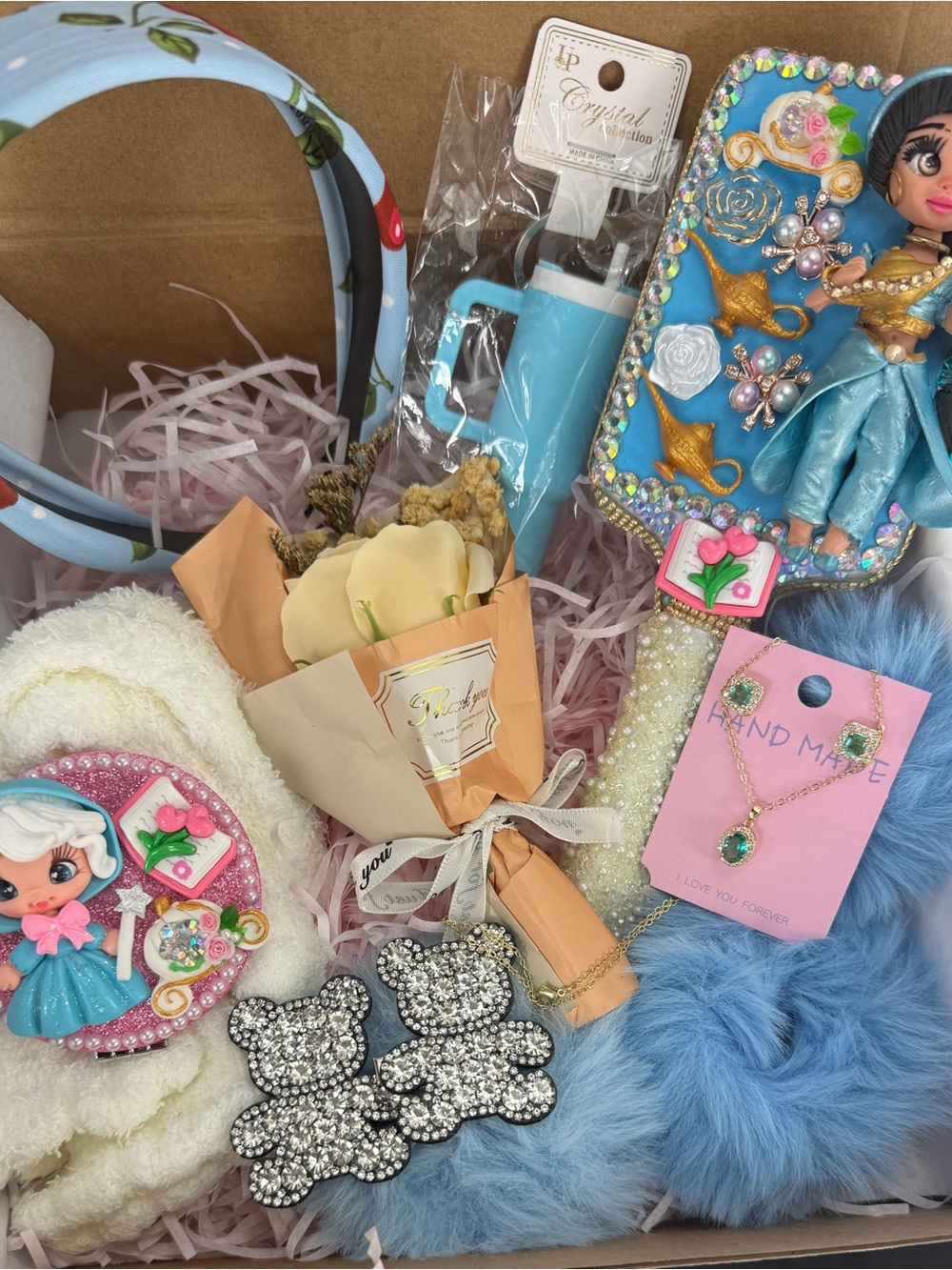 Princess jasmine inspired -decorated hairbrush, and accessories gift box